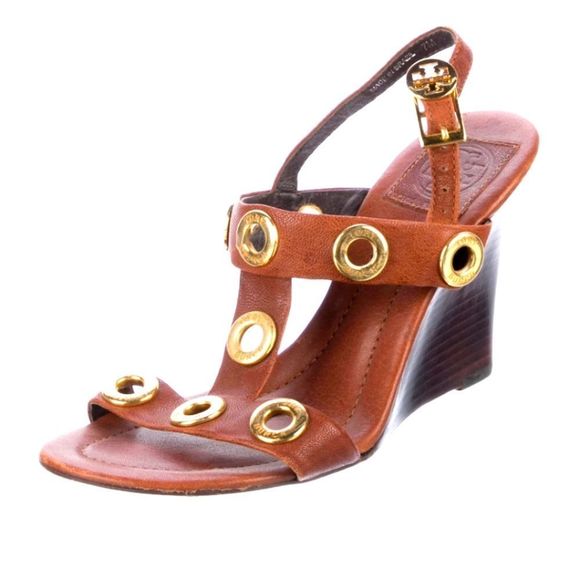 Tory Burch Shoes - Tory Burch Leather Grommet Wedge Sandals 8.5